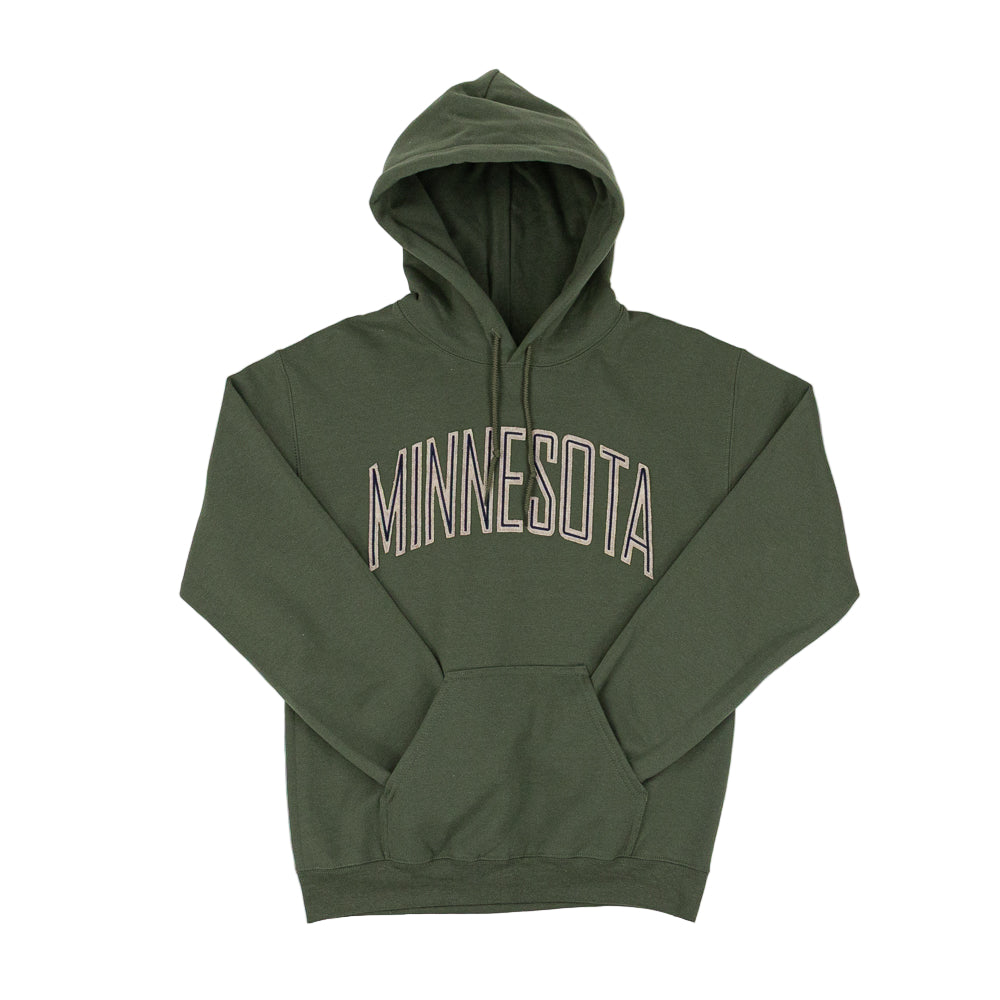 Green hoodie with 'MINNESOTA' text on a white background
