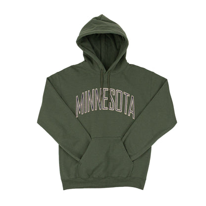 Green hoodie with 'MINNESOTA' text on a white background