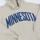 Beige hoodie with 'MINNESOTA' embroidered in blue on a white background