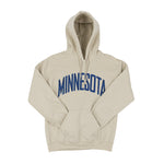 Beige hoodie with 'MINNESOTA' printed in blue on a white background