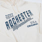 Beige hoodie with 'Rochester Minnesota Since 1854 USA Original' text on a white background