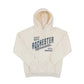 Beige hoodie with 'Rochester Minnesota Since 1854 USA Original' text on a white background