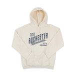 Beige hoodie with 'Rochester Minnesota Since 1854 USA Original' text on a white background