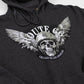 Black hoodie with Route 66 skull design on a white background