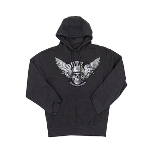 Dark gray hoodie with a skull, wings and Route 66 text graphic on a white background
