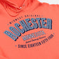 Sunset Coral hoodie with 'Rochester Minnesota' text on a white background