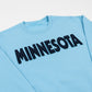 Light blue sweatshirt with 'MINNESOTA' text on a white background