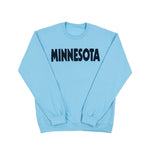 Light blue sweatshirt with 'MINNESOTA' text on a white background