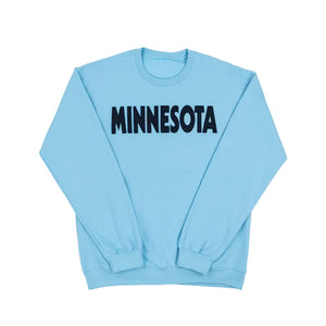 Light blue sweatshirt with 'MINNESOTA' text on a white background