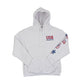 White hoodie with 'USA Minnesota' text and flag designs on sleeves against a white background