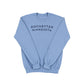 Light blue sweatshirt with 'Rochester Minnesota' text on a white background