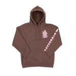 Brown hoodie with pink text Do What Makes You Happy and a floral design on a white background