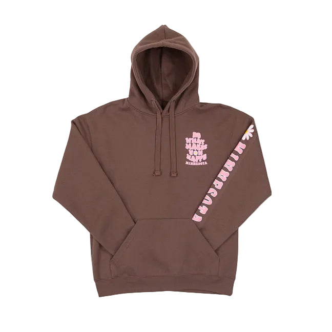 Brown hoodie with pink text Do What Makes You Happy and a floral design on a white background