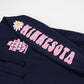 Navy blue sweatshirt with pink 'MINNESOTA' text and floral designs on a white background