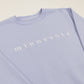 Soft purple sweatshirt with 'minnesota' text on a white background.
