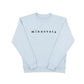 Light blue sweatshirt with 'minnesota' text on a white background