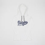 White hoodie with 'Rochester Minnesota' text on awhite background