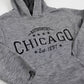 Gray hoodie with 'Authentic Chicago Est. 1837' text on a white background