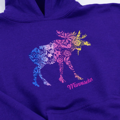 Minnesota Kids Floral Moose Hoodie