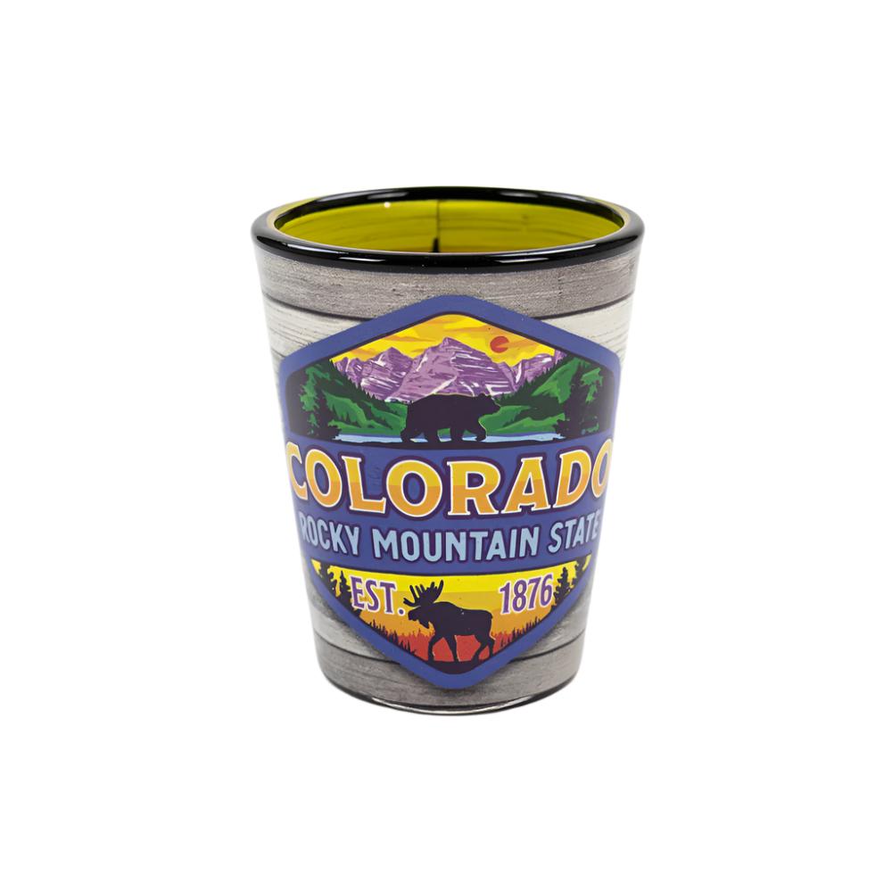 Rocky Mountain State Badge Shot Glass - Love From USA