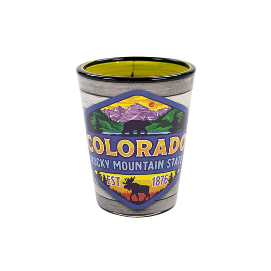 Rocky Mountain State Badge Shot Glass