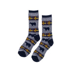 Plaid socks with bear design and 'Colorado' text on a white background