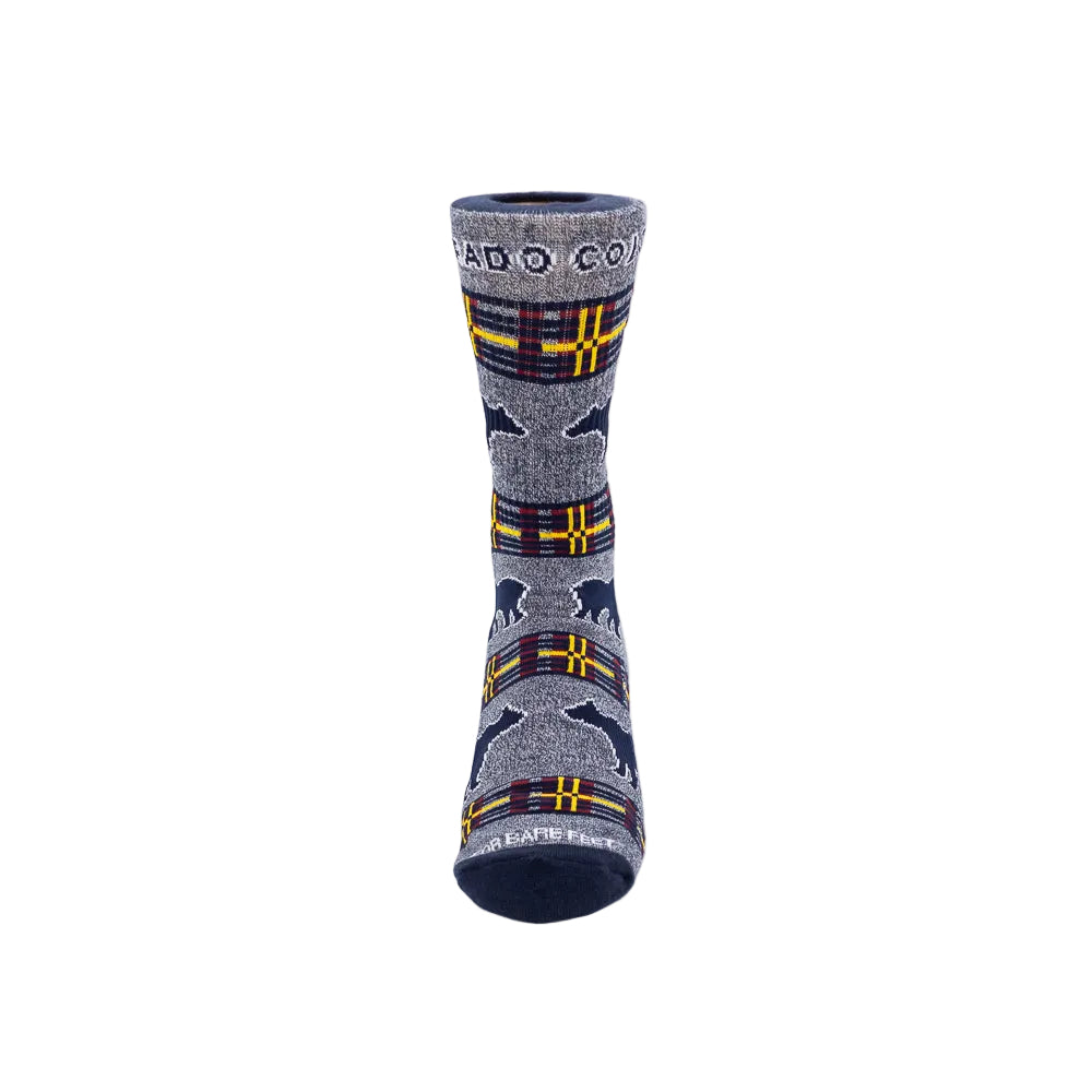 Plaid sock with bear design and 'Colorado' text on a white background