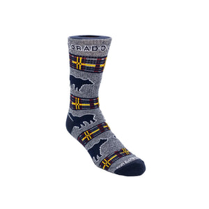 Plaid sock with bear design and 'Colorado' text on a white background