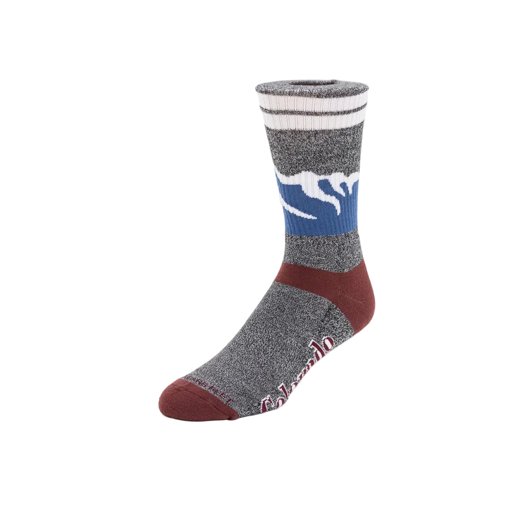 A sock with mountain design and 'Colorado' text on a white background.