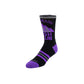 Black socks with purple and gray accents and 'Colorado Mile High Club' text on a white background