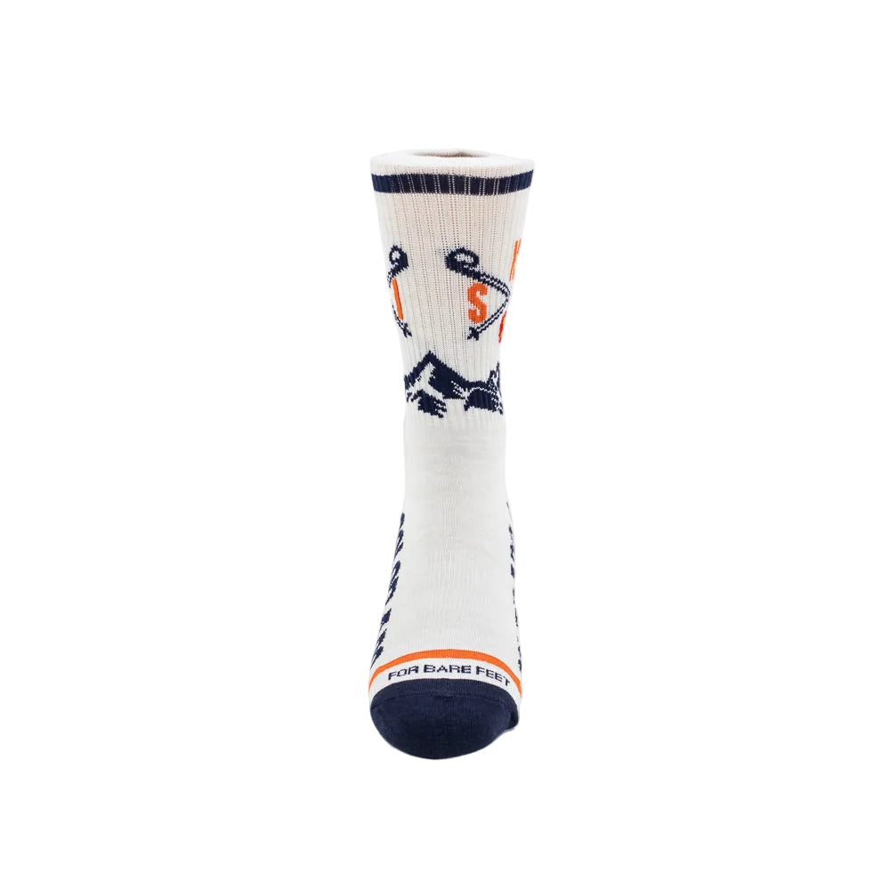 White sock with skiing designs and 'Colorado' text on a white background