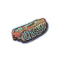 A sticker of a Chicago-style hot dog against a white background.