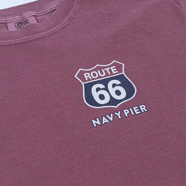 Brick red shirt with Route 66 and Navy Pier logo