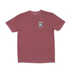 Brick red t-shirt with Route 66 logo on a white background