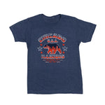 Navy blue t-shirt with 'Chicago U.S.A. Illinois' graphic design on a white background