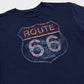 Navy blue t-shirt with Route 66 graphic design on a plain background