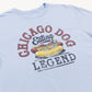 Light blue t-shirt with 'Chicago Dog Eating Legend' graphic on a white background