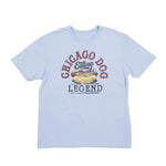 Light blue t-shirt with 'Chicago Dog Eating Legend' graphic on a white background