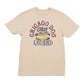 Sand-colored t-shirt with 'Chicago Dog Eating Legend' graphic on a white background