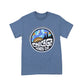 Indigo t-shirt with a Chicago-themed graphic on a white background