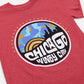 Red t-shirt with a colorful 'Chicago Windy City' graphic design on a white background