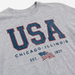 Gray t-shirt with 'USA Chicago, Illinois' text and American flag graphic