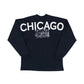 Navy long sleeve shirt with CHICAGO EST. 1837 and the Chicago city skyline in white across the back, set against a white background.