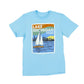 Light blue t-shirt with Lake Michigan and Chicago graphic on a white background