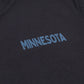 Text 'MINNESOTA' embroidered on a dark fabric background