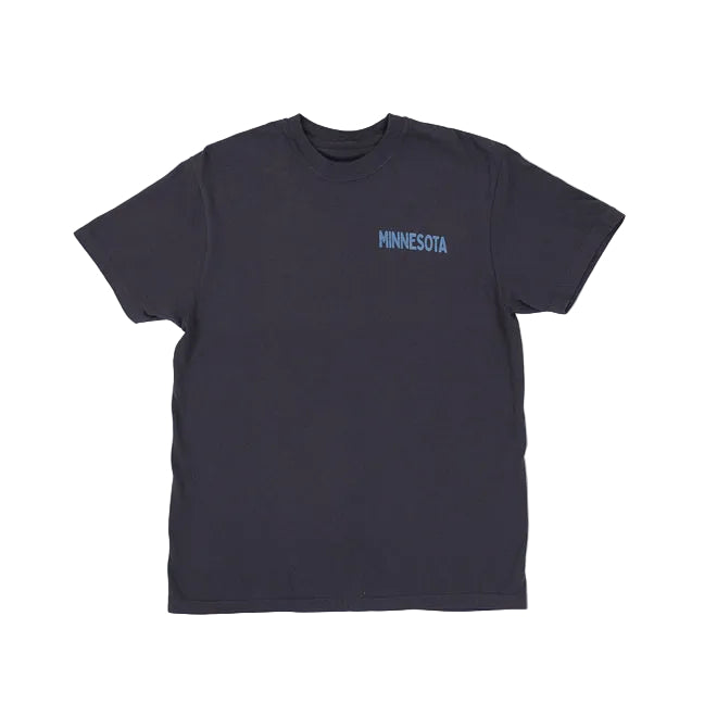 Graphite colored t-shirt with 'MINNESOTA' text on a white background