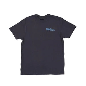 Graphite colored t-shirt with 'MINNESOTA' text on a white background
