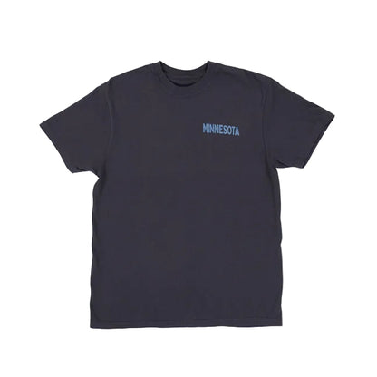 Graphite colored t-shirt with 'MINNESOTA' text on a white background