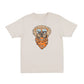 Beige t-shirt with a graphic of a dog wearing sunglasses and a bandana on a white background