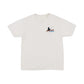 Cappuccino colored t-shirt with a design featuring a bear fishing and Minnesota 10,000 Lakes text on a white background
